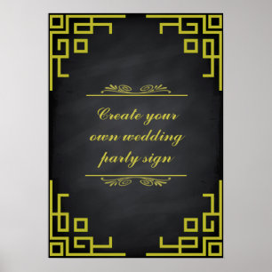 Blackboard Swirl Green Border Wedding Party-teken Poster