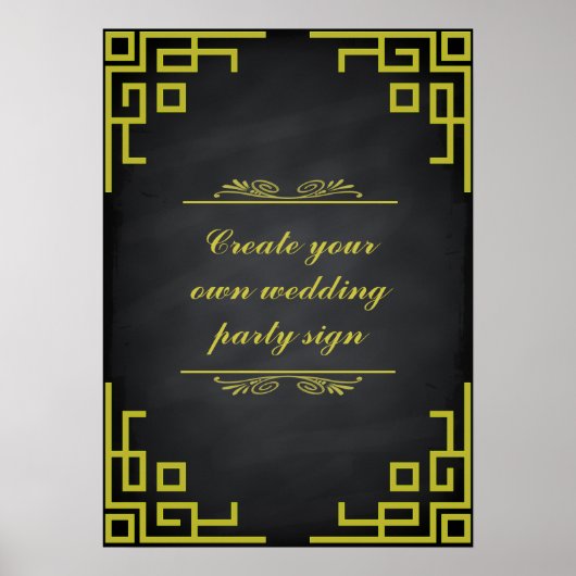 Blackboard Swirl Green Border Wedding Party-teken Poster (Voorkant)