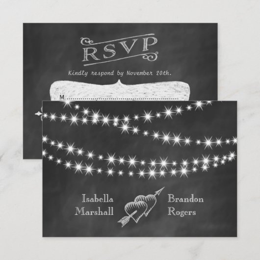 Blackboard Twinkle Lights RSVP Kaartje (Voorkant / Achterkant)