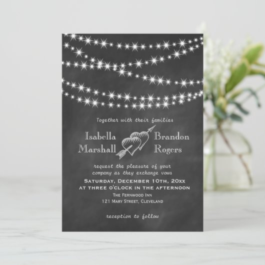 Blackboard Twinkle Lights Weddenschap Kaart (Staand voorkant)
