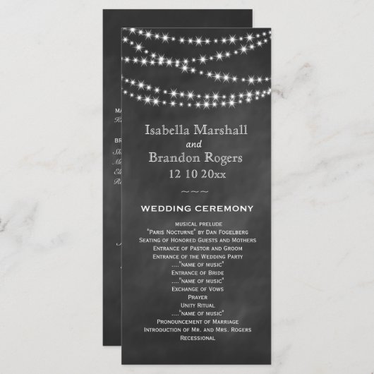 Blackboard Twinkle Lights Wedding Program Programmakaart (Voorkant / Achterkant)