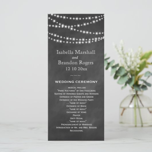 Blackboard Twinkle Lights Wedding Program Programmakaart (Staand voorkant)