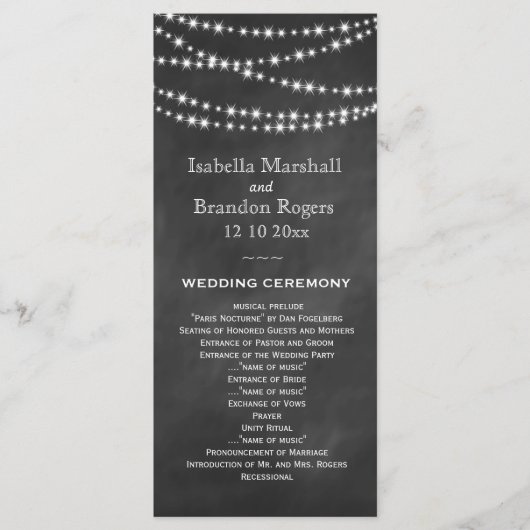 Blackboard Twinkle Lights Wedding Program Programmakaart (Voorkant)