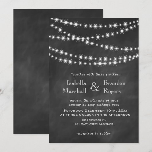 Blackboard Twinkle Lights Wedding Uitnodiging 2 (Voorkant / Achterkant)