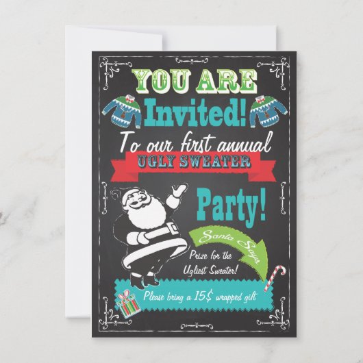 Blackboard Ugly sweater kerstparty nodigt uit Kaart (Achterkant)