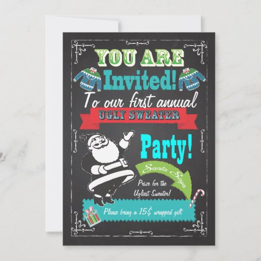 Blackboard Ugly sweater kerstparty nodigt uit Kaart (Voorkant)