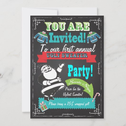 Blackboard Ugly sweater kerstparty nodigt uit Kaart (Achterkant)