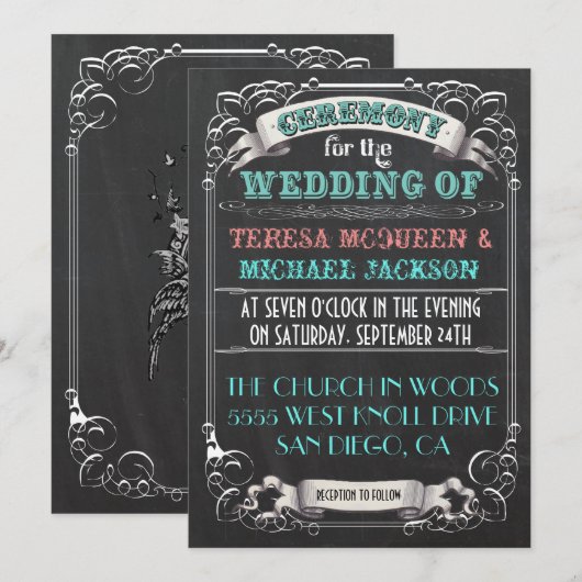 Blackboard vintage bruiloft uitnodigingen (Voorkant / Achterkant)