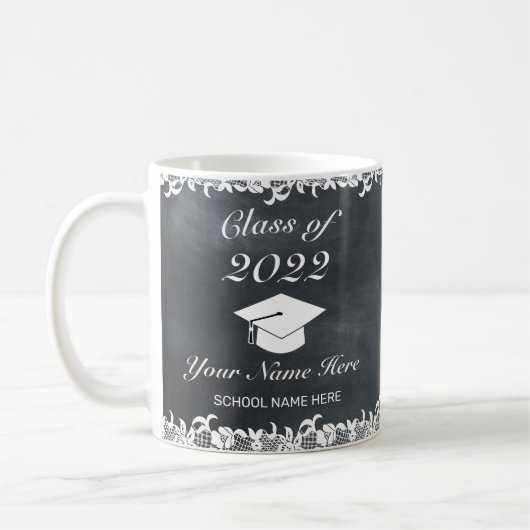 Blackboard & White Lace Afstuderen Coffee Mok (Links)