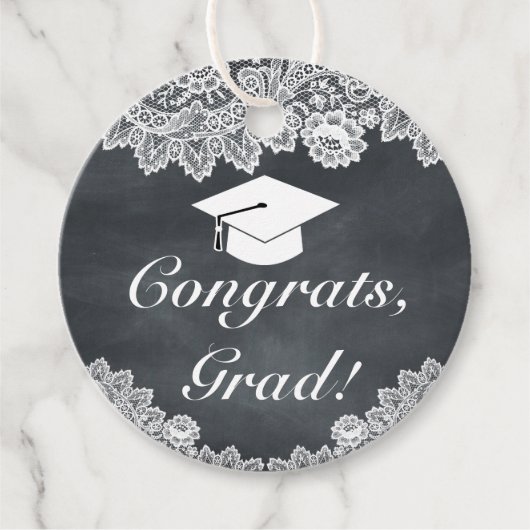 Blackboard & White Lace Afstuderen-congraties Bedankjes Labels (Voorkant)