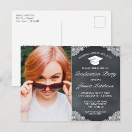 Blackboard White Lace Afstuderen Fotouitnodiging Briefkaart