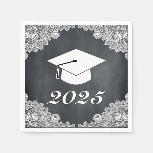 Blackboard & White Lace Afstuderen Pet Pet Napkins Servet (Voorkant)