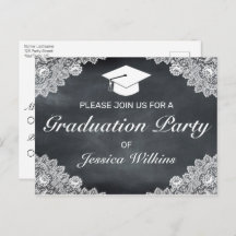 Blackboard & White Lace Afstuderen RSVP-uitnodigin