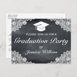 Blackboard & White Lace Afstuderen RSVP-uitnodigin Briefkaart
