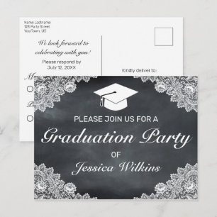 Blackboard & White Lace Afstuderen RSVP-uitnodigin Briefkaart