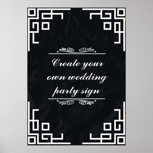 Blackboard Wirl White Border Wedparty Sign Poster (Voorkant)