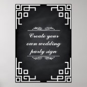 Blackboard Wirl White Border Wedparty Sign Poster (Voorkant)
