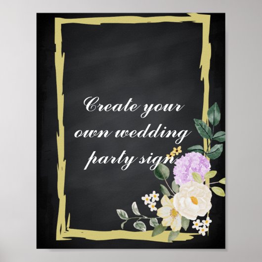 Blackboard Wirl White Border Wedparty Sign Poster (Voorkant)