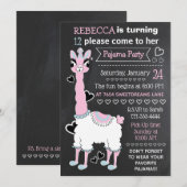Blackboard Zwart Wit Roze Llama 12e Sleepover Kaart (Voorkant / Achterkant)