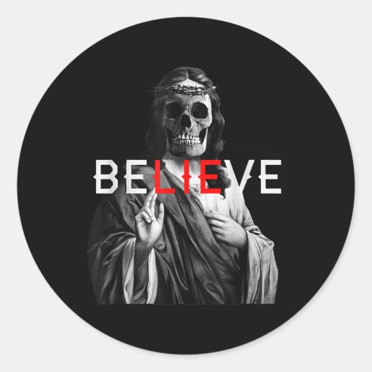 Blackcraft Antichrist Jesus Skull Believe Satan bi Ronde Sticker (Voorkant)