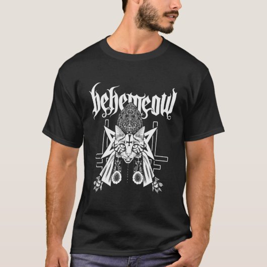 Blackcraft Behemeow Cute Satanic Death Metal Cat T-shirt (Voorkant)
