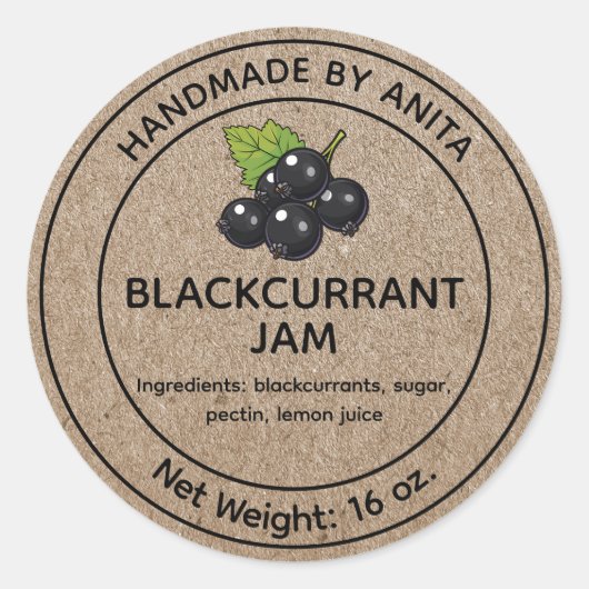 BlackCurrant Jam Jelly Jar Label Kraft-papierstijl (Voorkant)