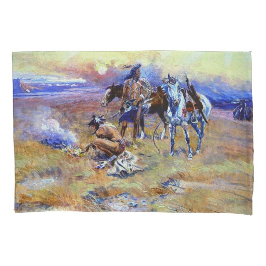 Blackfeet Burning Crow Buffalo Range Charles M Rus Kussensloop (Voorkant)