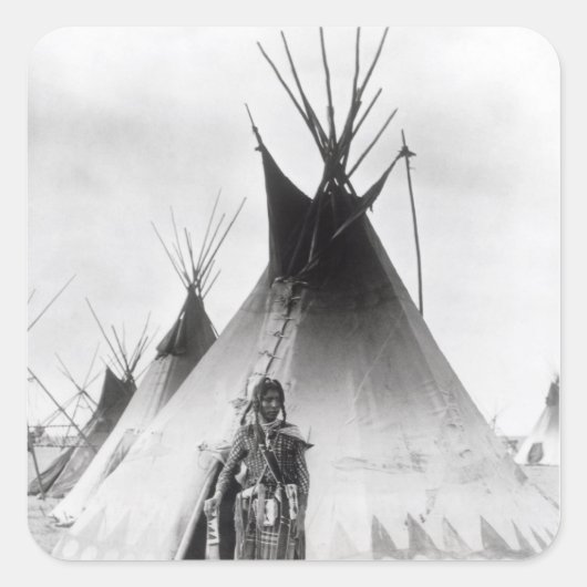 Blackfoot Brave, bij Calgary, Alberta, 1889 Vierkante Sticker (Voorkant)