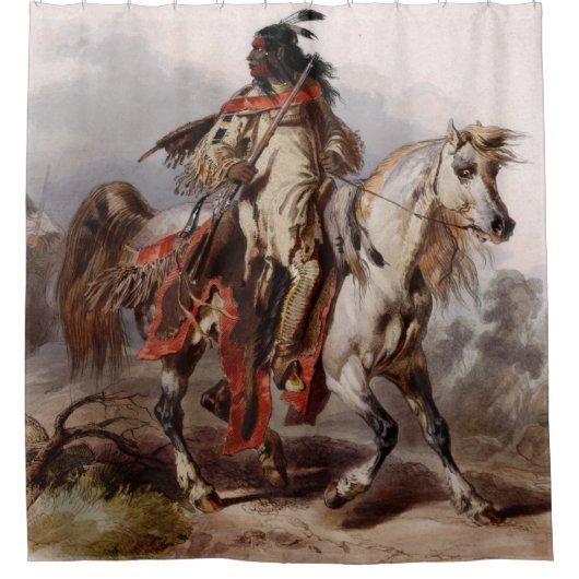 Blackfoot Indian On Arabian Horse Douchegordijn (Voorkant)