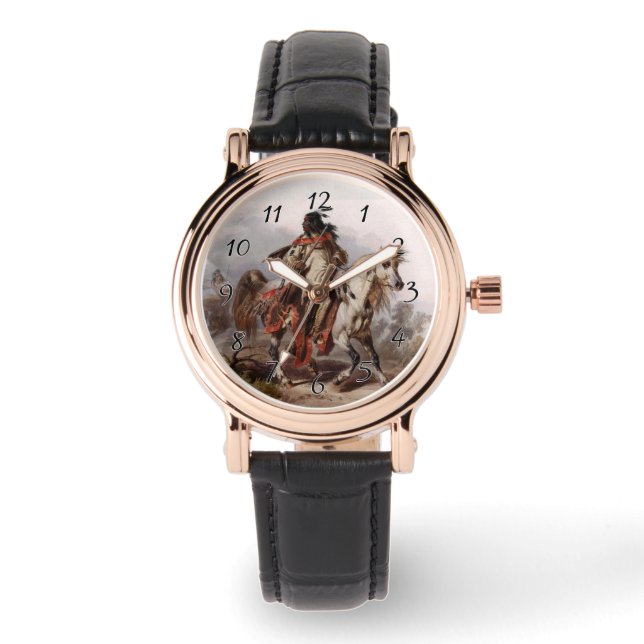 Blackfoot Indian On Arabian Horse Horloge (Voorkant)