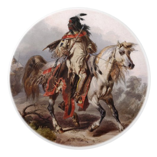 Blackfoot Indian On Arabian Horse Keramische Knop (Voorkant)