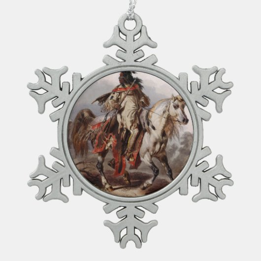 Blackfoot Indian On Arabian Horse Tin Sneeuwvlok Ornament (Voorkant)