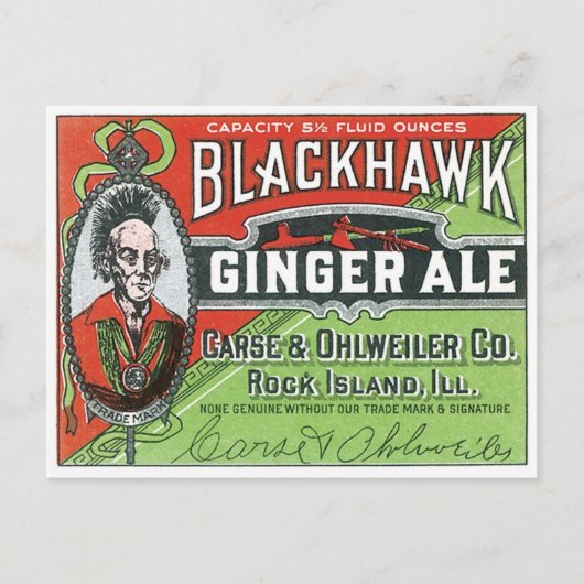 Blackhawk Ginger Ale Rock Island, Illinois Briefkaart (Voorkant)