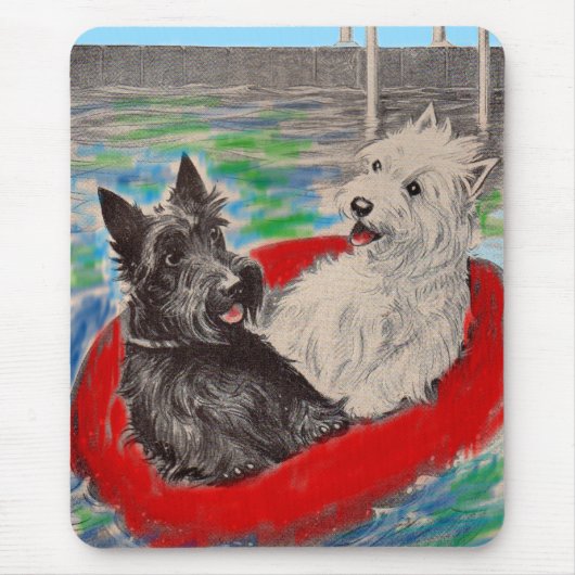Blackie en Whitie op een vlot Muismat (Voorkant)