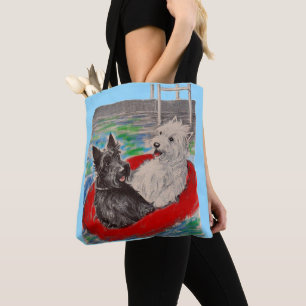 Blackie en Whitie op een vlot Tote Bag