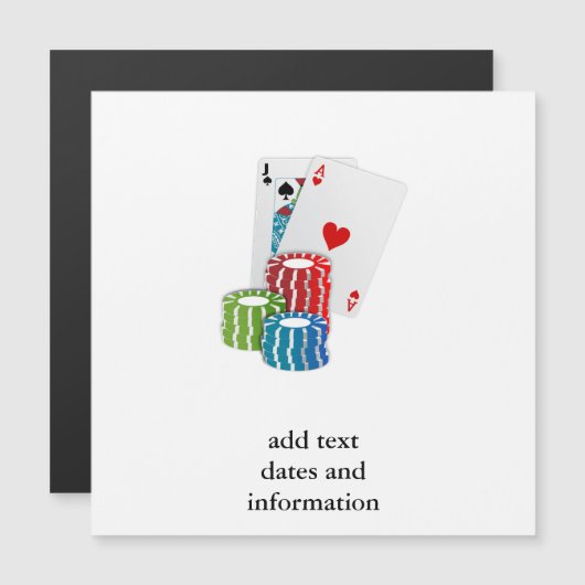 Blackjack met Poker Chips Magnetische Uitnodiging (Voorkant / Achterkant)