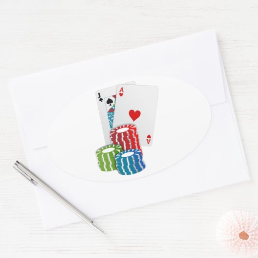 Blackjack met Poker Chips Ovale Sticker (Envelop)