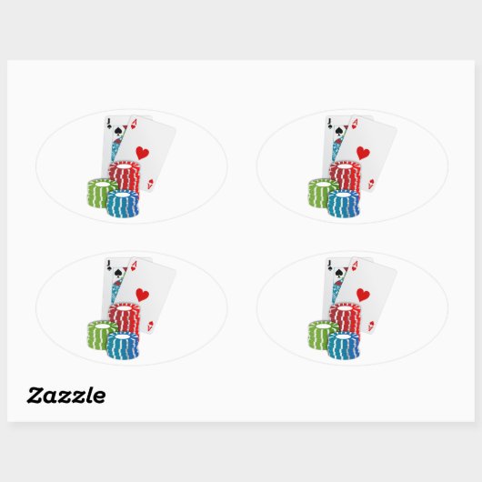 Blackjack met Poker Chips Ovale Sticker (Vel)