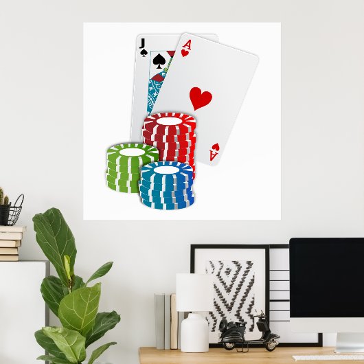 Blackjack met Poker Chips Poster (Thuiskantoor)