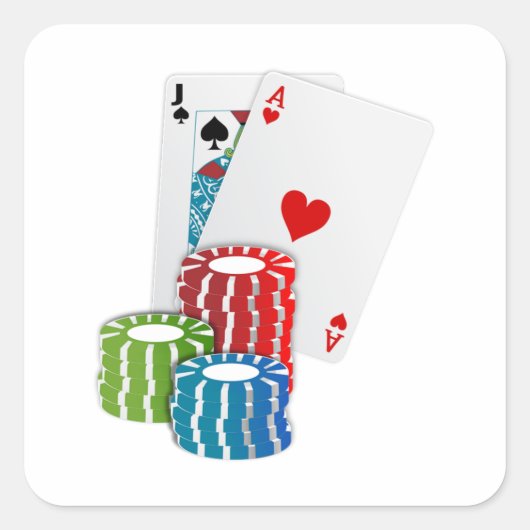 Blackjack met Poker Chips Vierkante Sticker (Voorkant)
