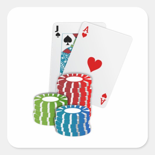 Blackjack met Poker Chips Vierkante Sticker (Voorkant)