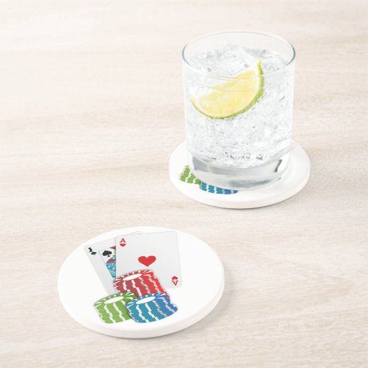 Blackjack met Poker Chips Zandsteen Onderzetter (Zijkant)