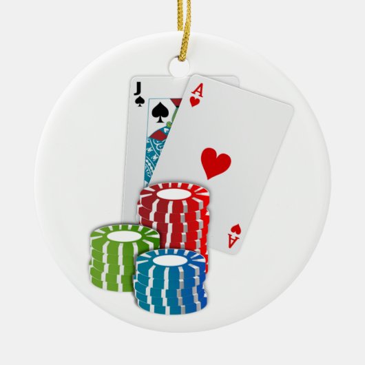 Blackjack met pokerfiches keramisch ornament (Voorkant)