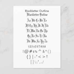 Blackletter overzicht Zazzle Font Sampler Blad Briefkaart