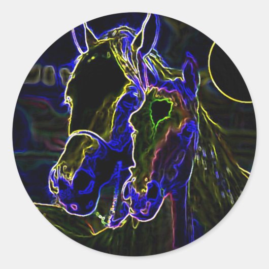 Blacklight Horses Ronde Sticker (Voorkant)