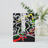 Blacklight/Neon Splash Flaming Guitar op Highway Briefkaart (Staand voorkant)