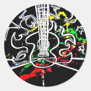 Blacklight/Neon Splash Flaming Guitar op Highway Ronde Sticker