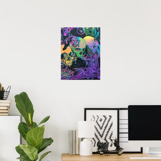 Blacklight Skull Colorful Abstract Poster (Thuiskantoor)