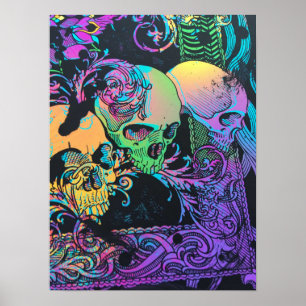 Blacklight Skull Colorful Abstract Poster