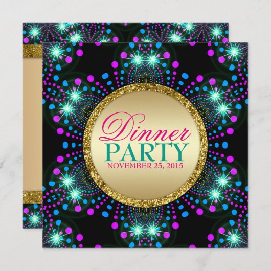 Blacklight Sparkle Magical Dinner Party Invitation Kaart (Voorkant / Achterkant)